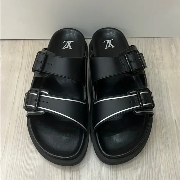 Louis Vuitton Black Slide Sandals with Silver Accents Sandals Louis Vuitton Silver size 7 UK in Rubber - 53011849 main image 2